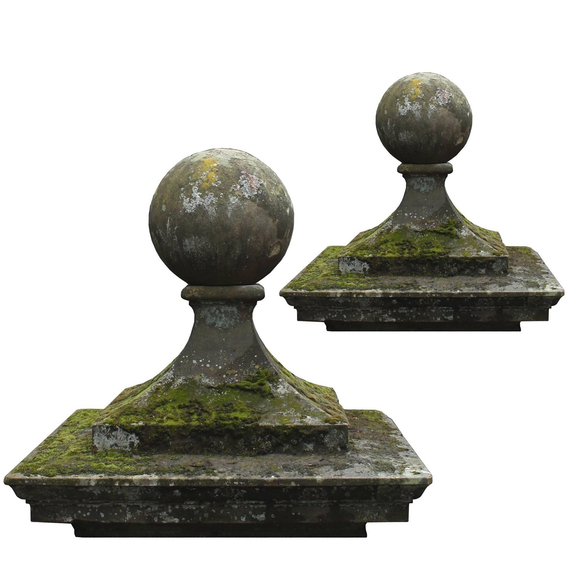 Pair of Massive 19th Century Stone Pier Caps / Gate Finials