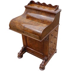19th Century Burr Walnut Piano Top Pop Up Davenport