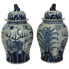 Antique Pair of Large Chinese Temple Jars