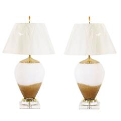 Exceptional Pair of Blown Glass Lamps in Caramel and Cream 9