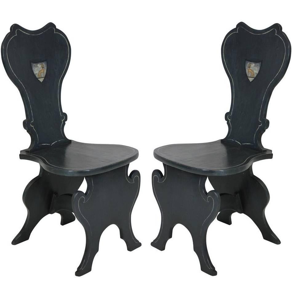 Pair of Painted Hall Chairs