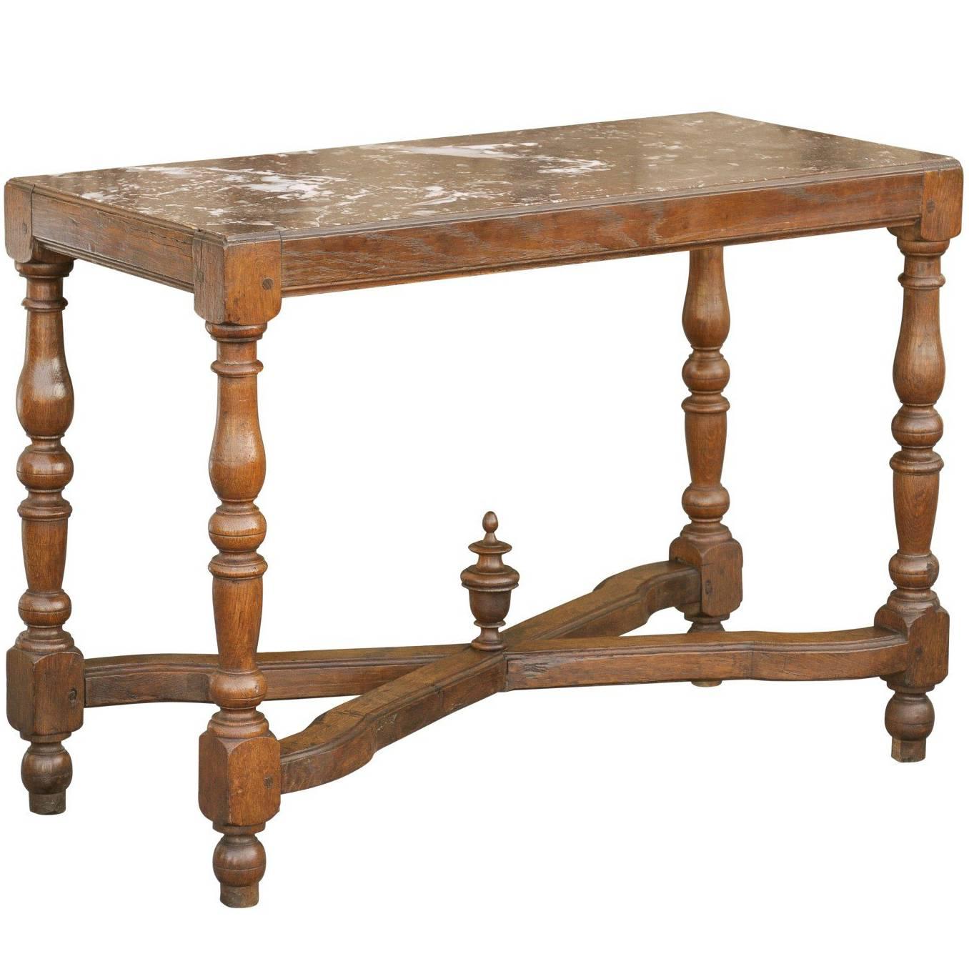 French Wood Pastry Table with Marble Top