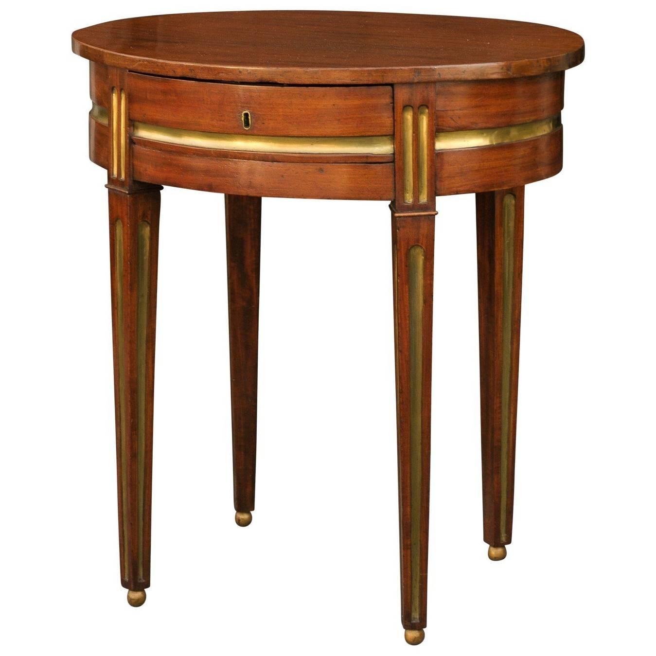 Russian 19th century Mahogany Oval Side Table with Brass Inlaid Elements 