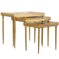 Set of Bronze Stack Tables with Distressed Mirror Tops