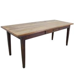 Antique Pine Farm Table with Single Drawer and Decorative Edge