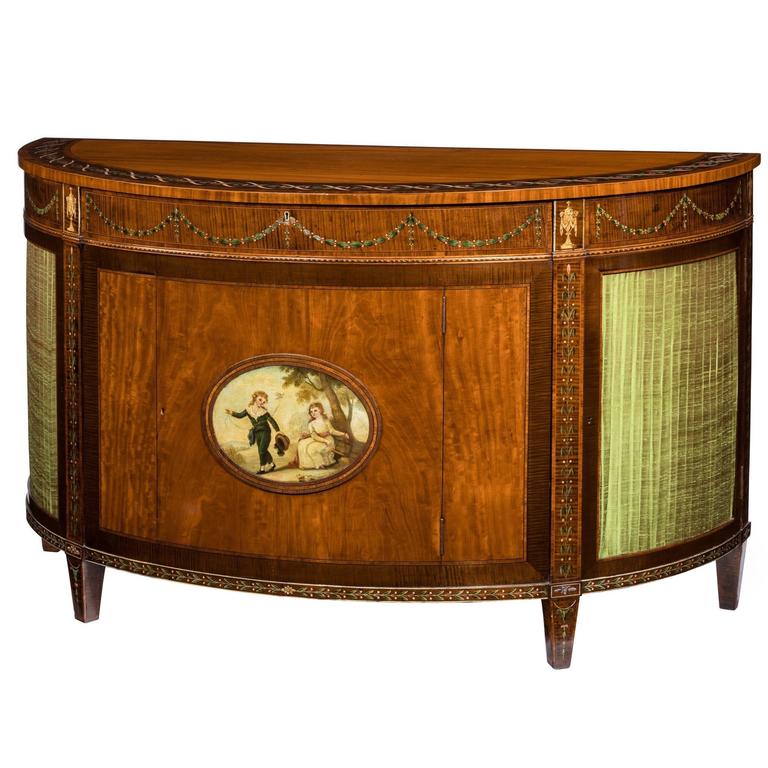 Satinwood Antique Demilune Commode For Sale at 1stdibs