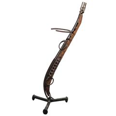 Vintage Folk Art Gun Lamp of Wrought Iron and Driftwood 11