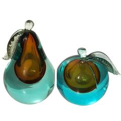 Set of Murano Glass Apple and Pear Bookends