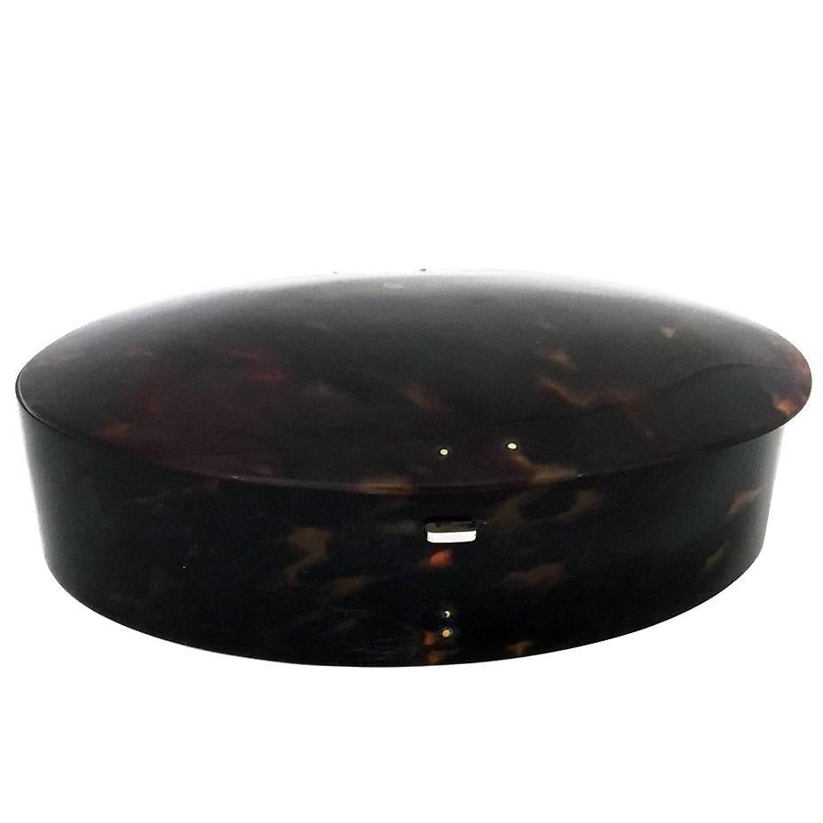 Large Art Deco Tortoiseshell Oval Box with Silver Hinges For Sale