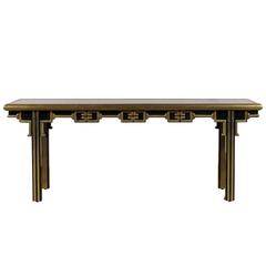 Midcentury Black and Brass Console Attributed to Mastercraft Midcentury Black and Brass Console Attributed to Mastercraft