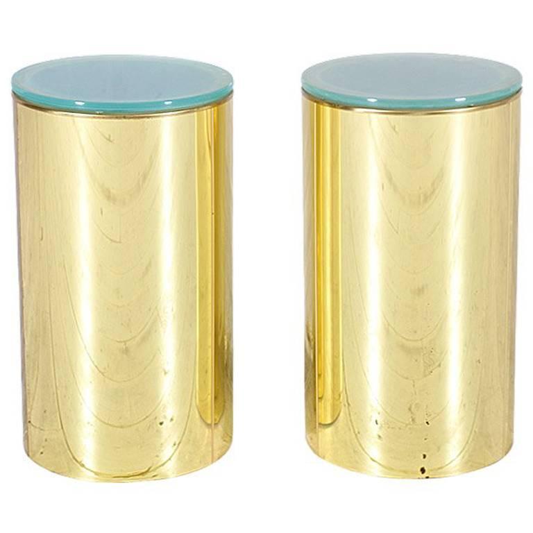 Curtis Jere Brass Pedestal Side Tables with Light Up Tops