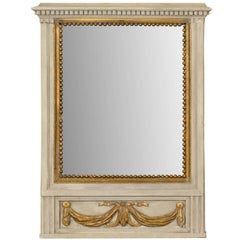French Mirror in Small Size with Antiqued Glass and Gold Swag Motif on Beige