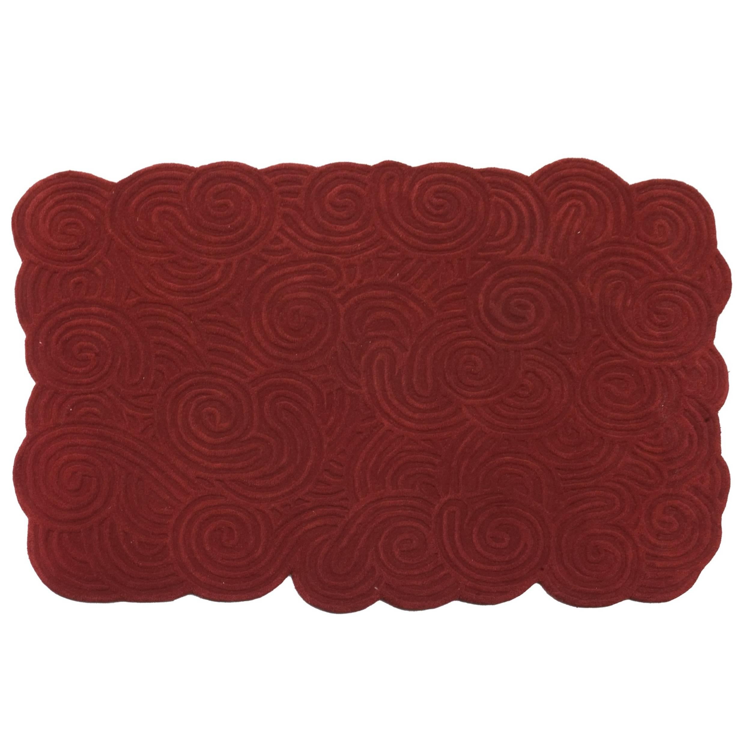 Karesansui Rectangular Wool Rug in Berry (Red) by Matteo Cibic for Scarlet Splen For Sale