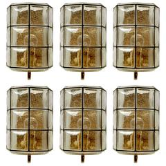 Six Iron and Bubble Glass Sconces Wall Lamps by Limburg Germany, 1960s 10