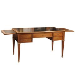 Louis XVI Style Mahogany Bureau Plat with Embossed Black Leather Top