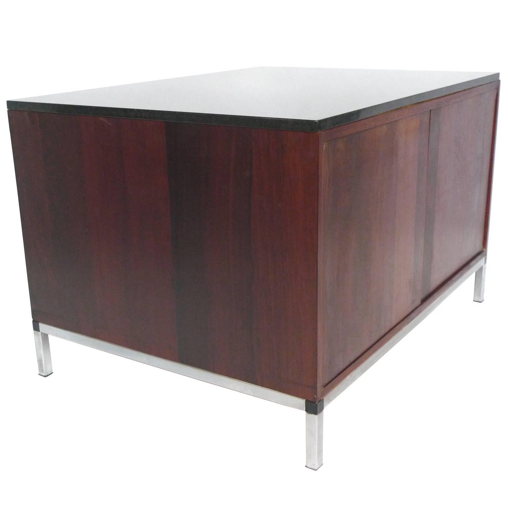 Midcentury Rosewood and Marble-Top Cabinet in the Style of Florence Knoll
