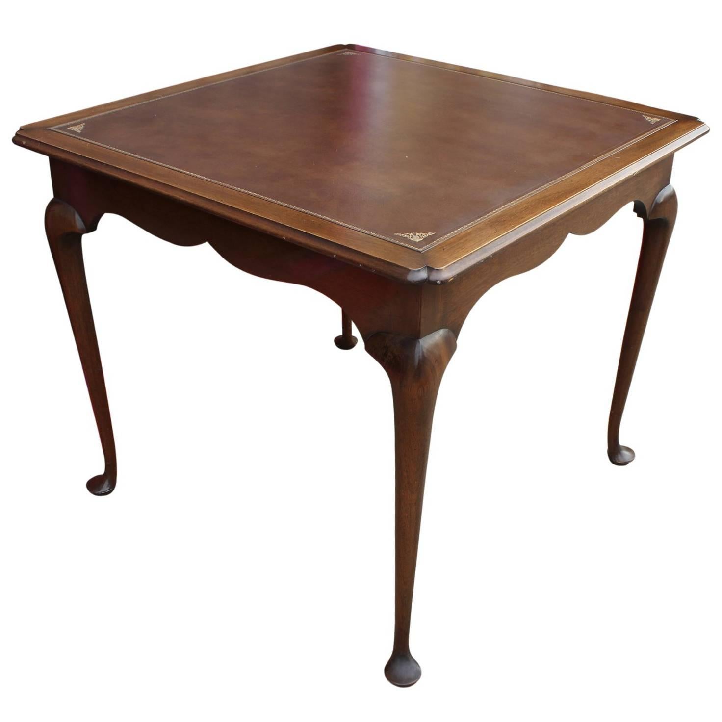 Queen Anne Leather Topped Square Game Table