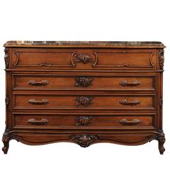 French Louis XV Style (1880-1890) Chest of Drawers with Drop Down Leather Desk