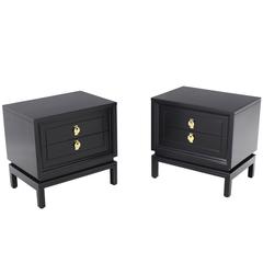 Pair of Mid Century Modern Ebonized Black Lacquer End Tables Nightstands