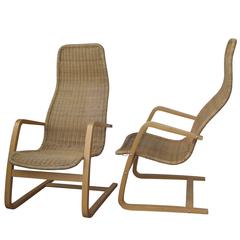 Great Pair of Mid-Century Modern Swedish Chairs Wicker Bentwood 6