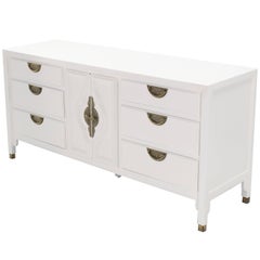 drop pulls for dressers White Lacquer Brass Drop Pulls Mid Century Modern Tripple Dresser