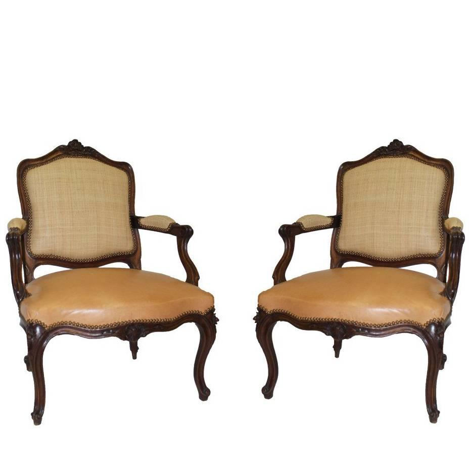 Pair of French Louis XV Style Fauteuil For Sale