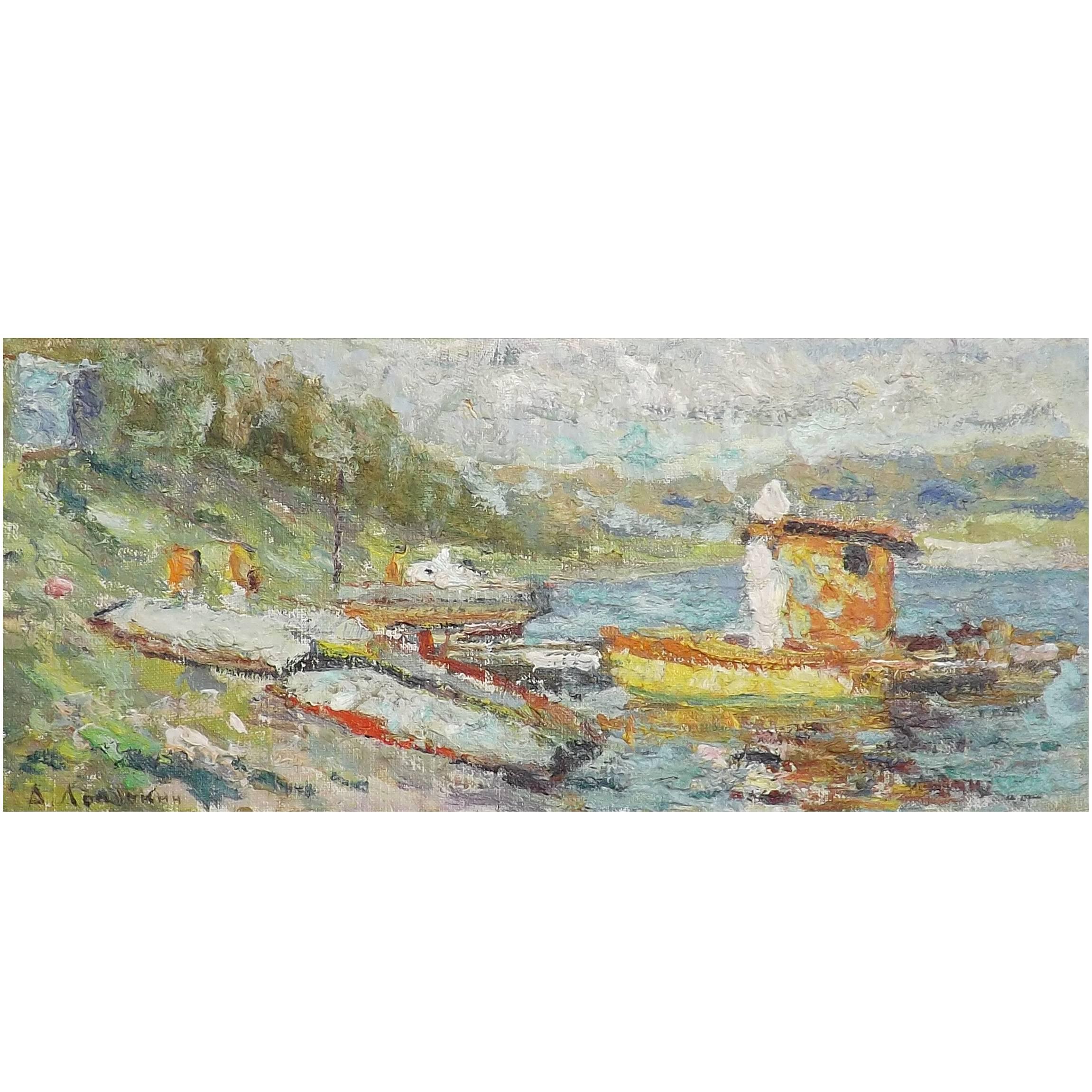 Soviet Era Painting 'Along the Oka River' by Alexander Lopatkin For Sale