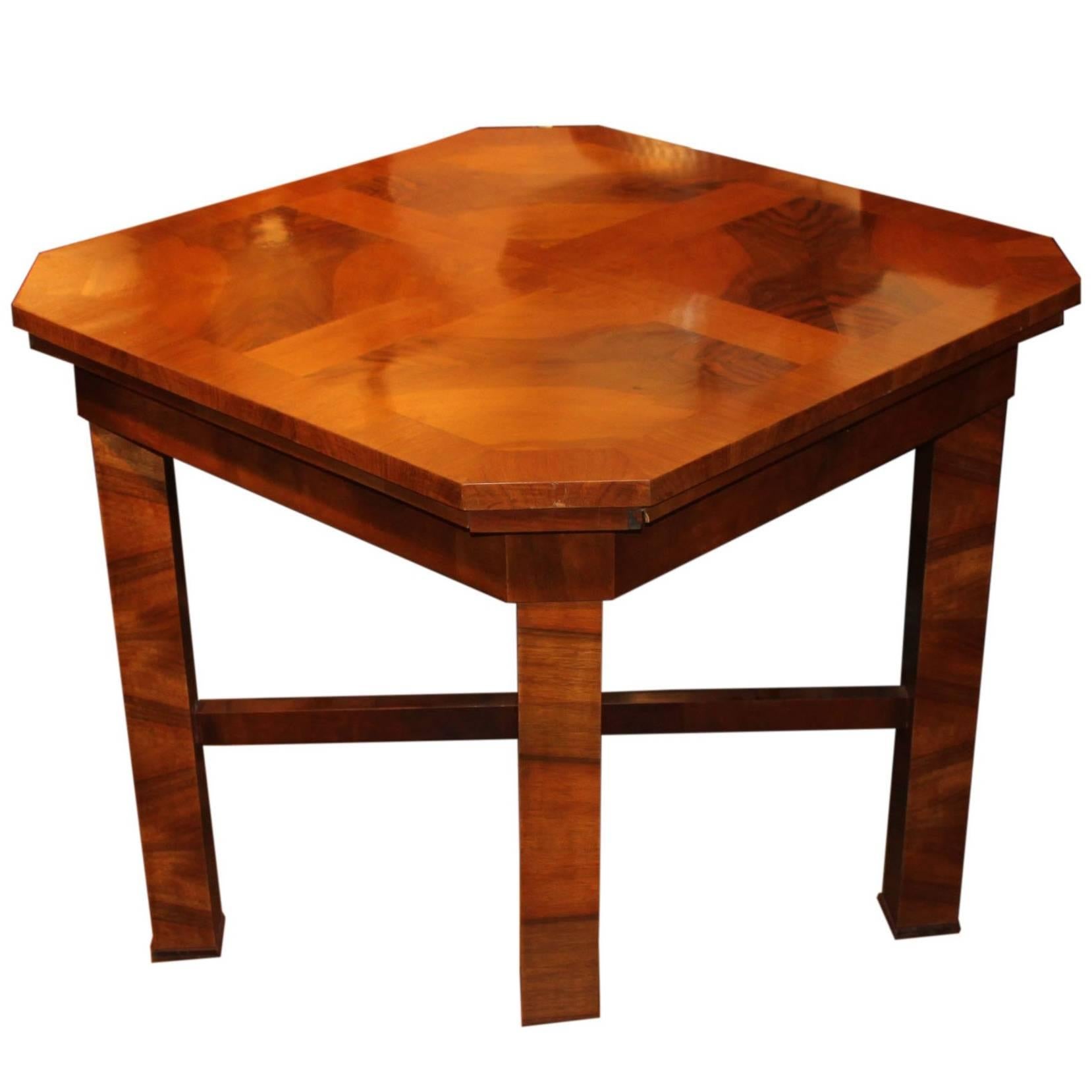 1930s Hungarian Square Walnut Card Table For Sale