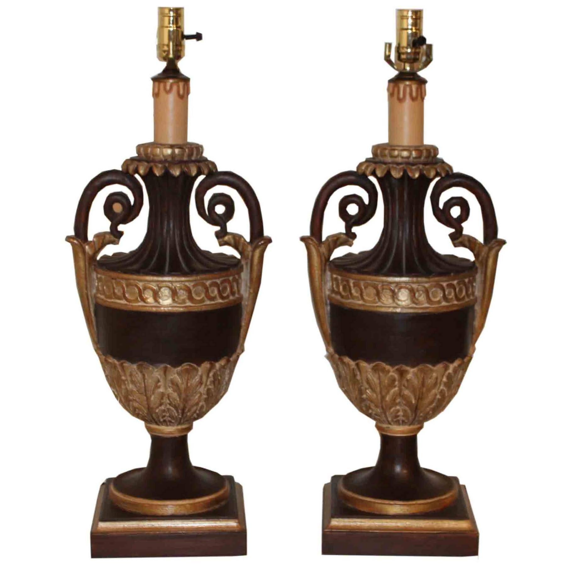 Pair of Italian Empire Gilt and Natural Wood Lamps
