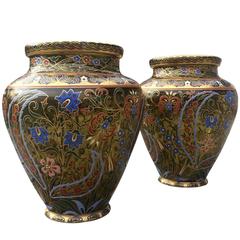 Antique Fine Pair of J.&L. Lobmeyer Enameled  "Persian-Style" Glass Vases