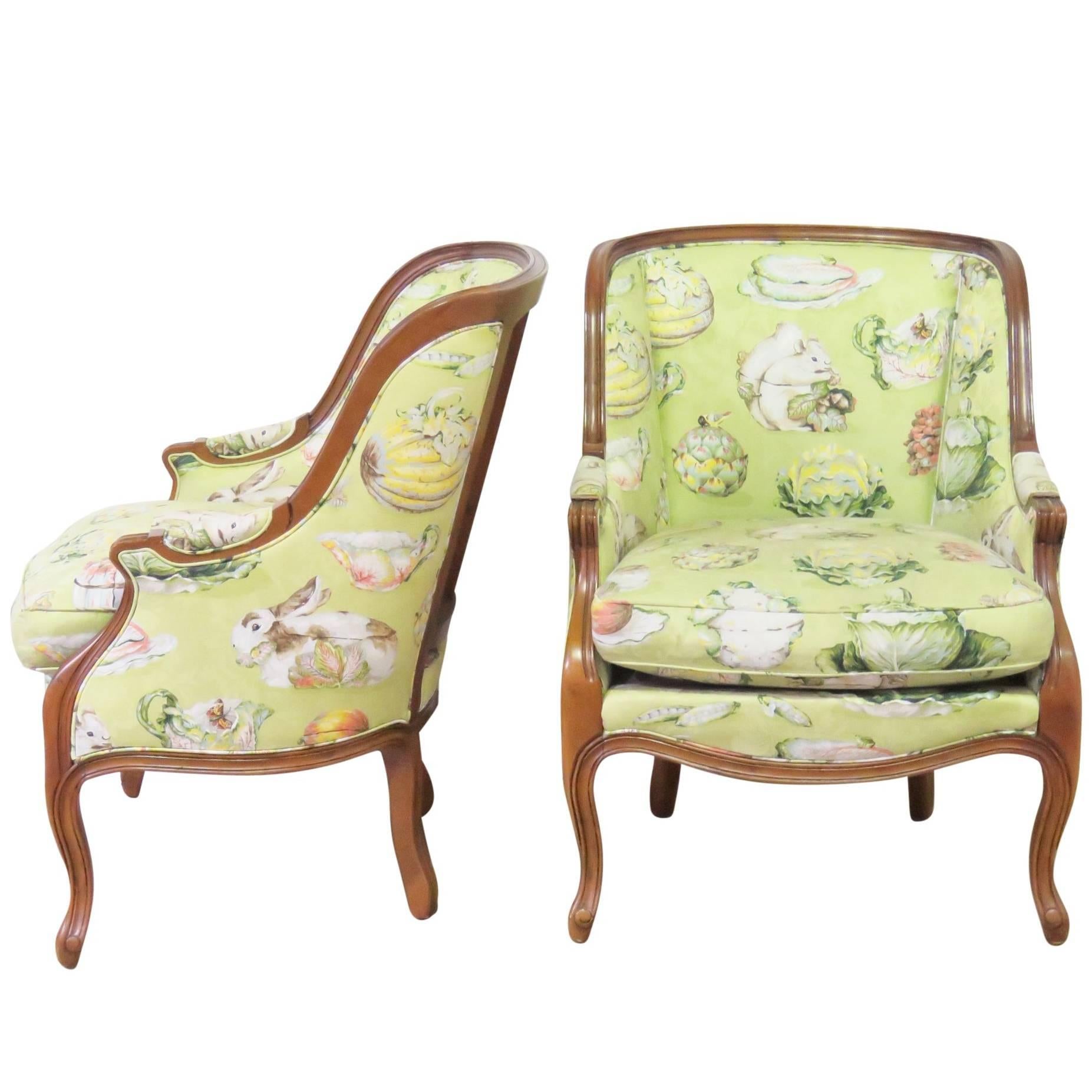 Pair Louis XV Style Upholstered Bergeres