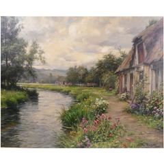"Cottage Along the River", Beaumontel-le-Roger by Louis Aston Knight
