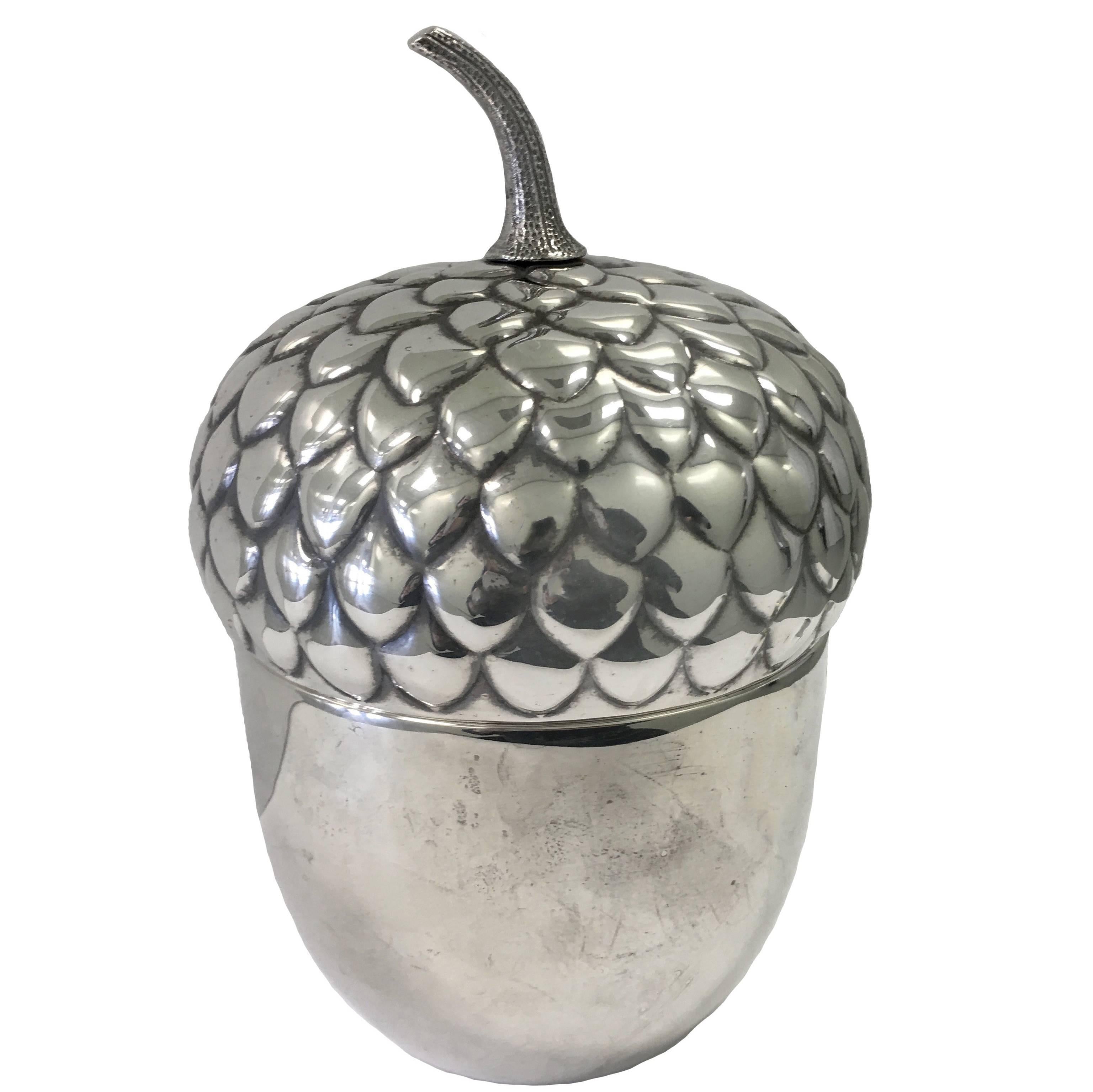 Italian Silvered Acorn Ice Bucket by Teghini Firenze
