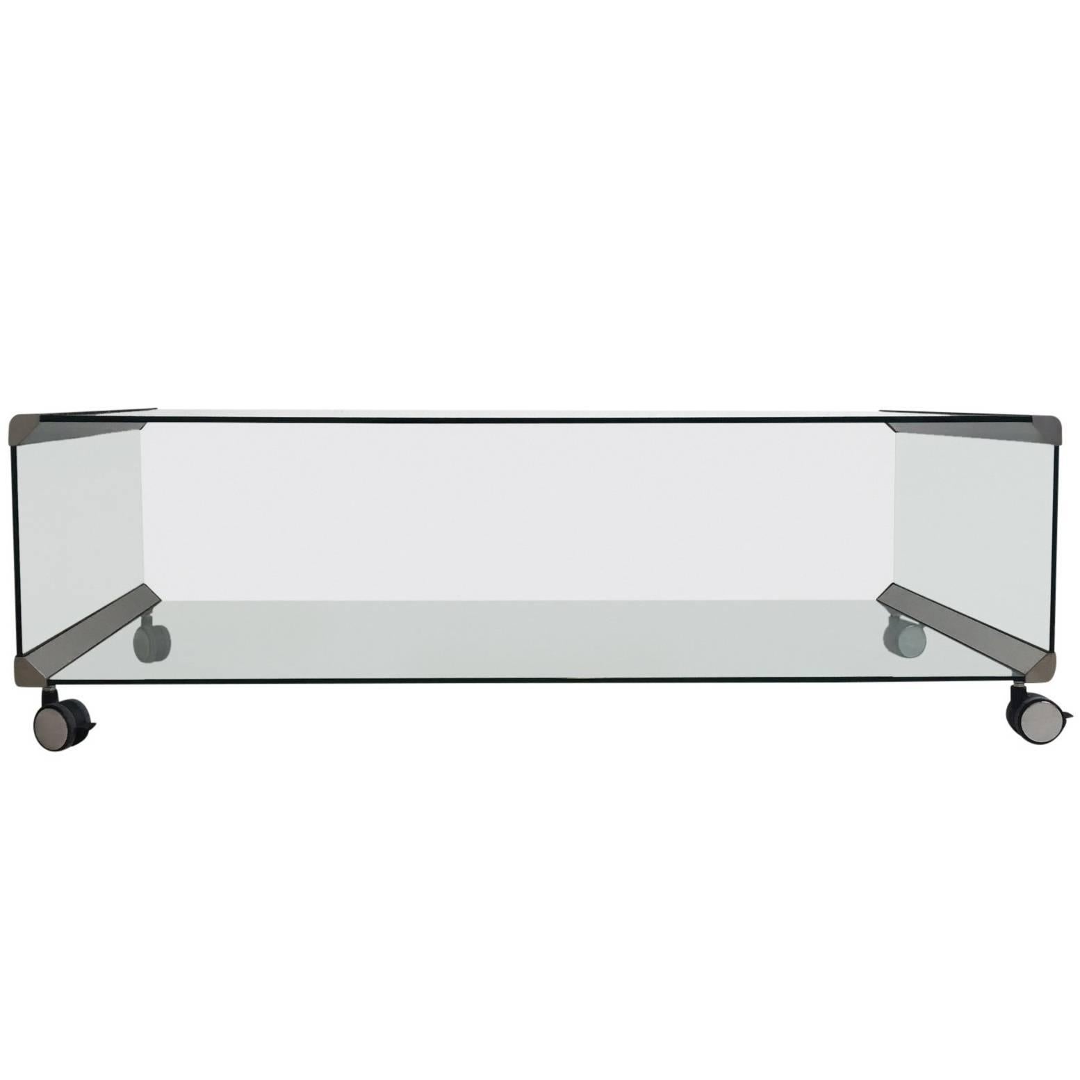 Table basse en chrome et verre, de Pierangelo Galotti pour Galotti & Radice, 1975 en vente