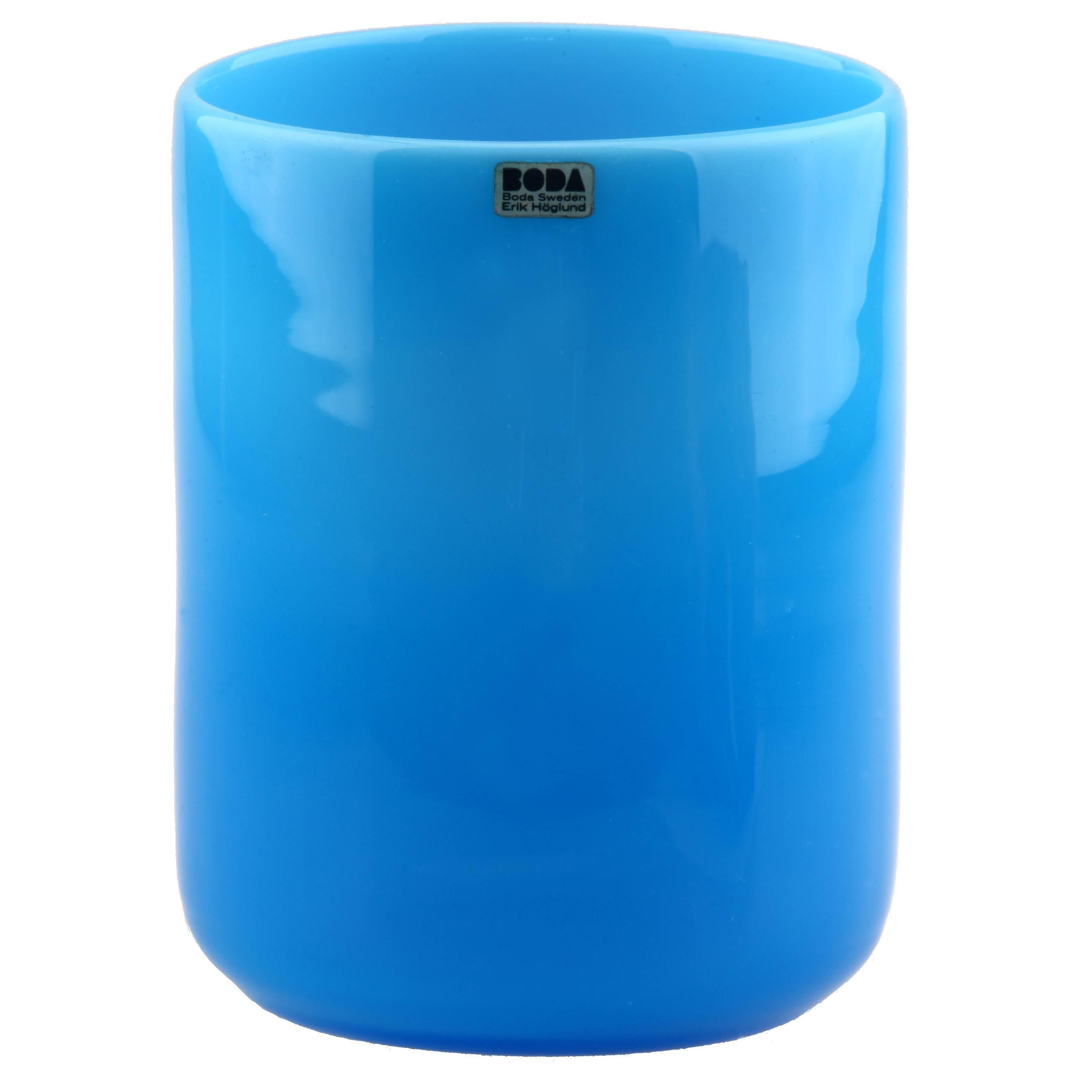 Blue Studio Work Glass Vase by Erik Höglund Boda, Sweden, Signed H 957/130 For Sale