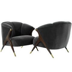 Modernist Karpen Lounge Chairs in Granite Velvet