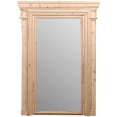 Large French 19th Century Neutral Trumeau Wall Mirror with Natural Wood Finish