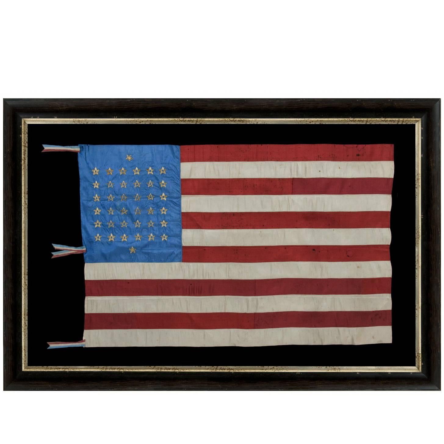 38 Star, Silk Flag with 12 Stripes and Three Different Styles of Stars