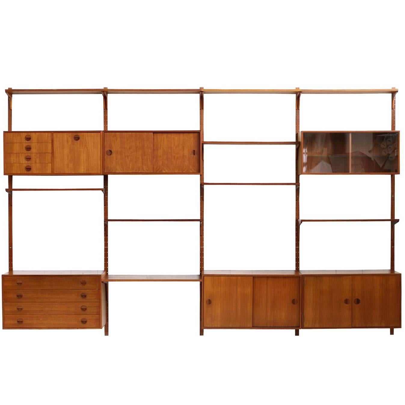 Large Danish 1960s Teak Wall Unit by Rud Thygesen for Hg Møbler Shelving System