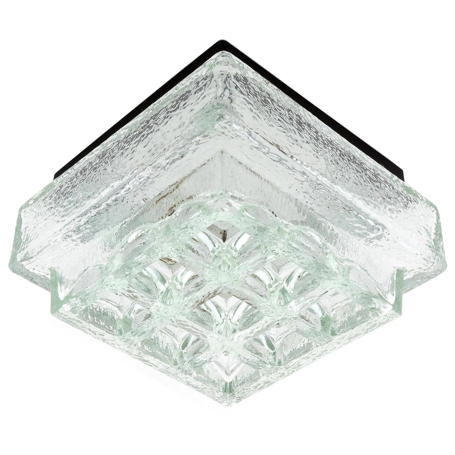 One of Five Square Limburg Textured Glass Flush Mount Lights or Sconces, 1970