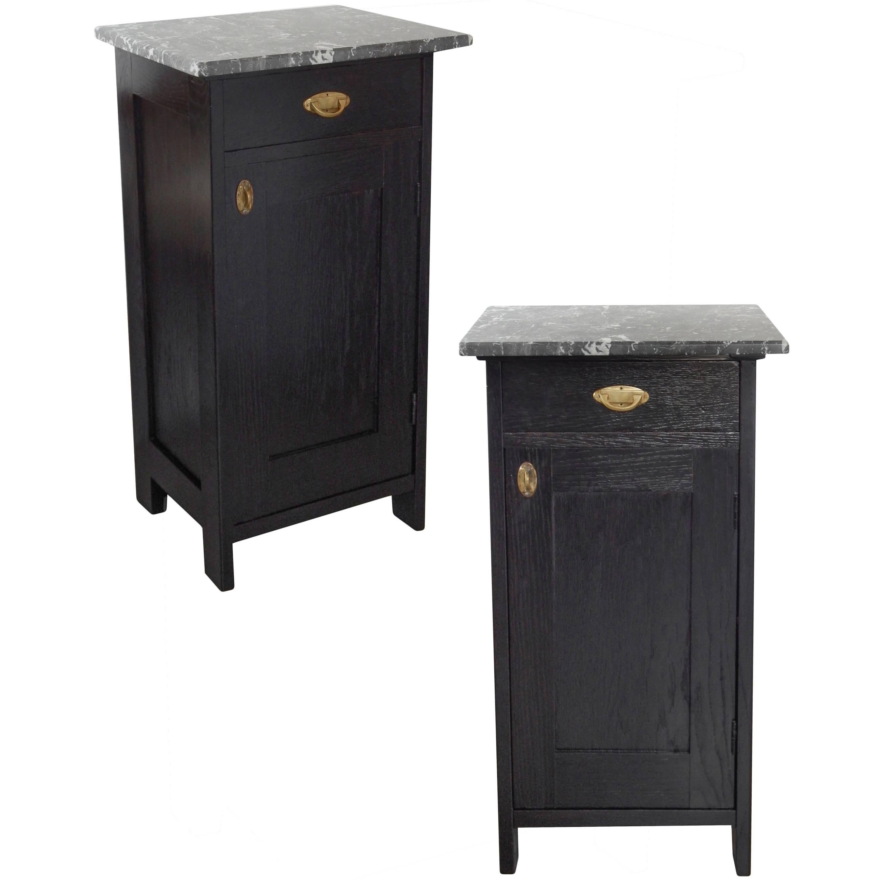 Pair of Ebonized Marble-Top Nightstands For Sale