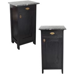 Antique Pair of Ebonized Marble-Top Nightstands