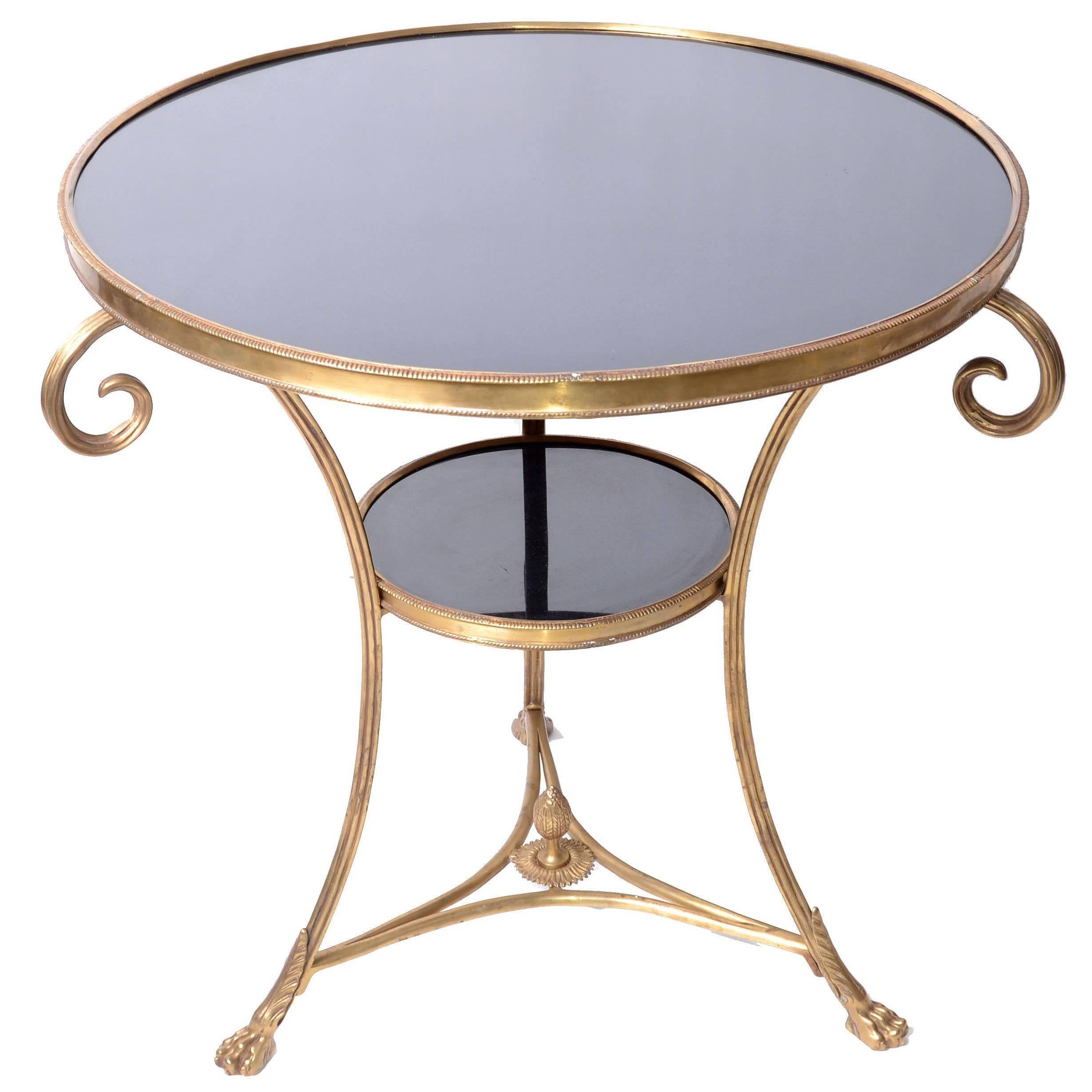 French Round Brass and Marble Side Table