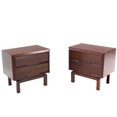 Pair of Danish Mid Century Modern Walnut End Tables Two Drawer Stands
