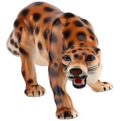 Mid-Century Modern Italian Cheetah Stalking Big Cat Sculpture