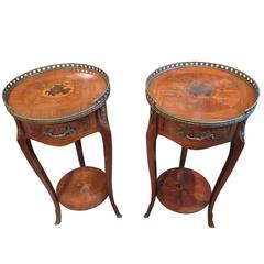 Antique Pair of French Marquetry and Ormolu-Mounted Side Tables