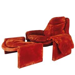 Modern Orange Pigskin Lounge Chair and Ottoman by Saporiti