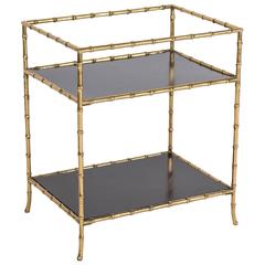 Brass Faux Bamboo and Black Lacquer Bar Table