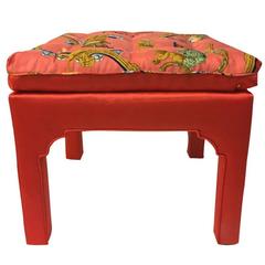 Billy Baldwin Stool in Hermès "Plumes et Grelots” Silk, Midcentury 2