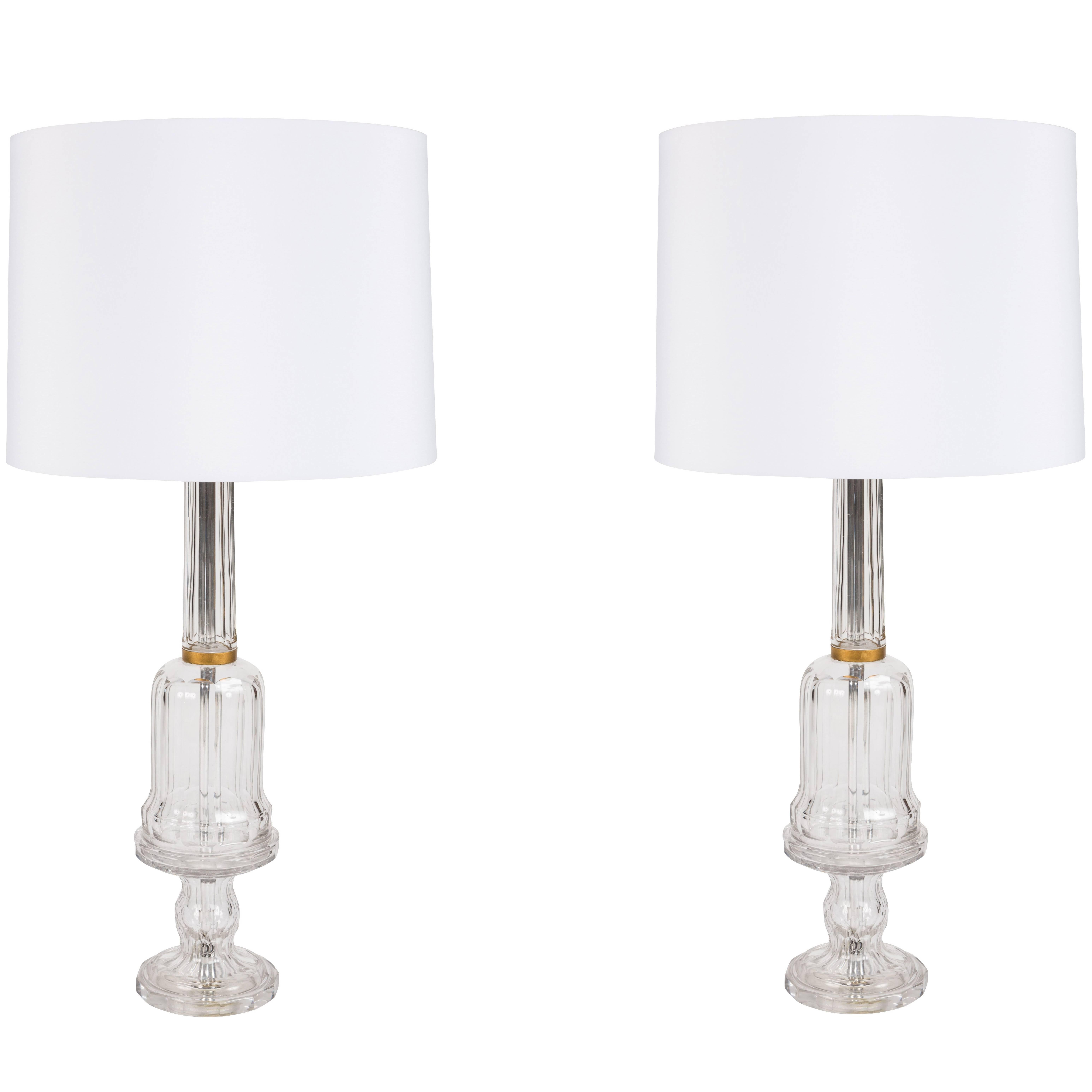 Pair of Stylish Cut Crystal Lamps